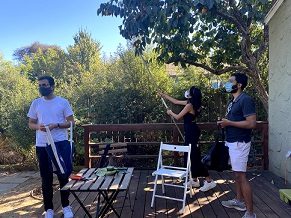 people picking persimmons